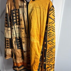 Aztec/ Tribal Print Hooded Jacket Faux Fur Lined Size says XL, maybe 2XL